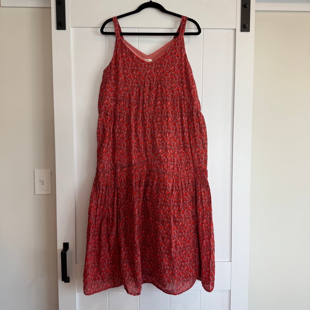 JOIE‎ Red Print Sleeveless Tiered Casual Dress Size Medium